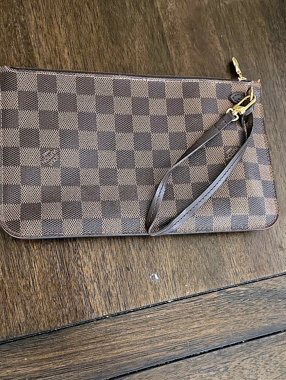 Louis Vuitton Pochette Accessoires Damier Ebene Wristlet in Brown & Black